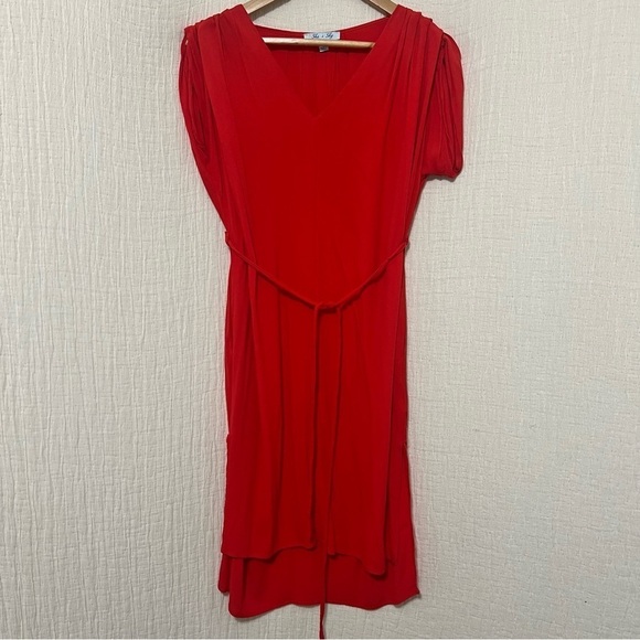 She + Sky Red Dress Midi Blouson Flowy Spring Summer Boho Trendy size S Small - Picture 2 of 8